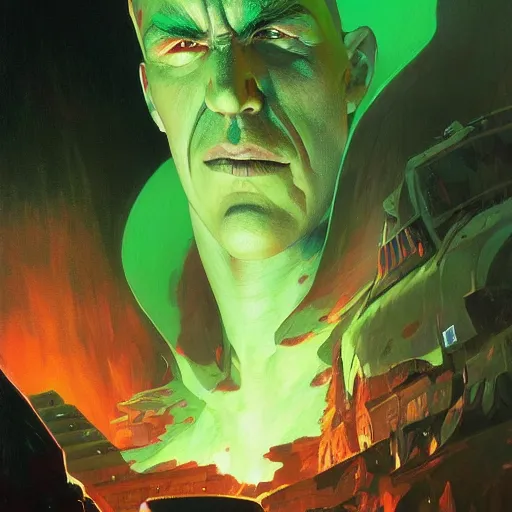 Image similar to 4k headshot of Spawn from Macfarlane comics , killing with green fire by Craig Mullins, ilya kuvshinov, krenz cushart, epic , artgerm trending on artstation by Edward Hopper and Dan Mumford and WLOP and Rutkovsky, beksinski carl spitzweg moebius and tuomas kocar, intricate artwork by caravaggio, Unreal Engine 5, Lumen, Nanite , 4K headshot of godlike clown with defined arms and open hands and bloody clothes with giant mandala wings , intricate face , flawless anime cel animation by Kentaro Miura, psychedelic , highly detailed upper body , professionally post-processed , beautiful, scary, symmetry accurate features, epic, octane rendered, anime masterpiece, accurate