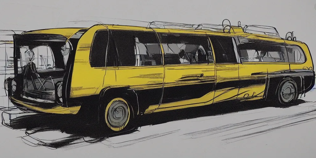Prompt: concept art design for modernized African taxi bus, Syd Mead style,