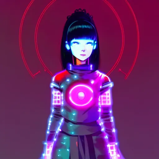 Image similar to a beautiful! bjork model, wearing futuristic cyber leather with articulate! glowing colored led lights, jrpg aztec street fashion, gapmoe yandere grimdark, trending on pixiv fanbox, painted by greg rutkowski makoto shinkai takashi takeuchi studio ghibli, akihiko yoshida