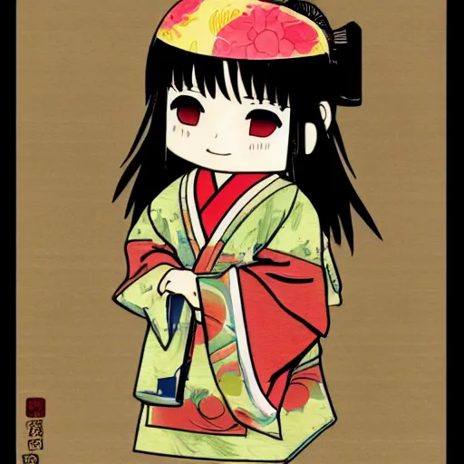 Prompt: character face concept art of a singular kawaii chibi in the sytle of japanese wood print, on simple background, water color nendoroid, anime waifu, ukiyoe