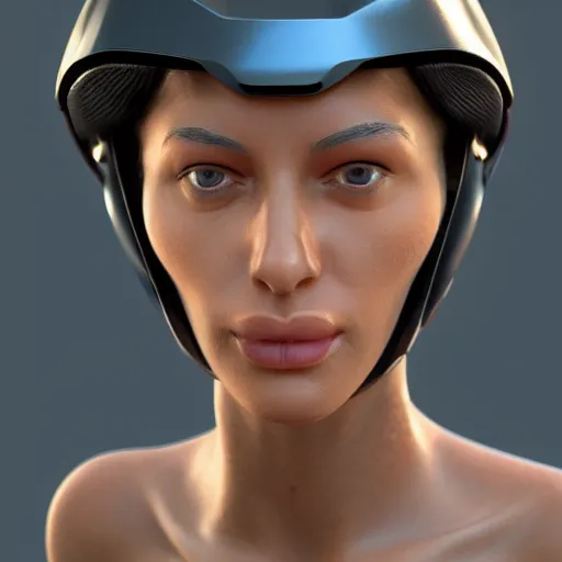 Image similar to a close up of a person wearing a helmet, a computer rendering by abdullah gerguri, featured on zbrush central, computer art, artstation hq, sci - fi, synthwave