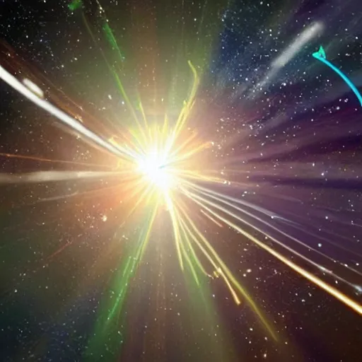Image similar to spaceship guns shooting multiple tracers in space near earth, realistic photo from nasa