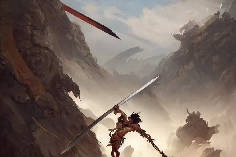 Image similar to a man with a sword charging sprint in an arena, organic painting, sunny day, matte painting, bold shapes, hard edges, street art, trending on artstation, by huang guangjian, gil elvgren, ruan jia, randy vargas, greg rutkowski