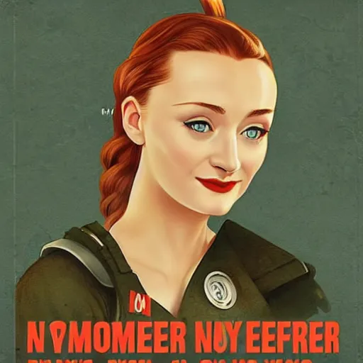 Image similar to sansa stark on northern recruitment poster, wwii propaganda style, game of thrones, high detail