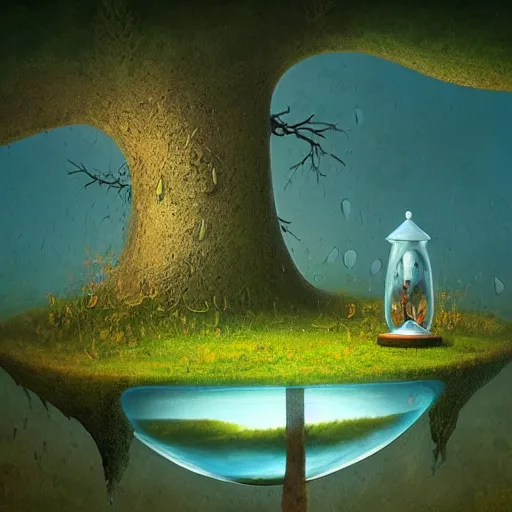 Prompt: submerged, hourglass, pastoral, arboreal by gediminas pranckevicius