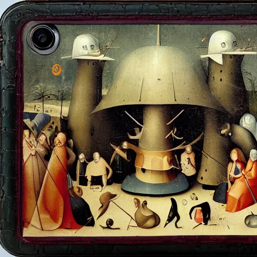 Image similar to A smartphone designed by Hieronymus Bosch. Professional product photo