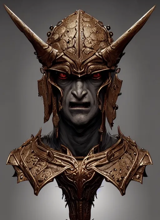 Prompt: a detailed bust knight in clay, demonic, demon, symmetry, symmetrical, by greg rutkowski and justin gerard, digital art, monstrous, art nouveau, baroque style, realistic painting, very detailed, fantasy, dnd, character design, top down lighting, trending on artstation