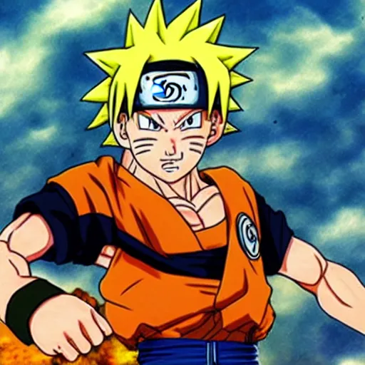 Image similar to a still of naruto uzumaki in dragon ball z 1 9 8 7, detailed, by akira toriyama, digital anime art