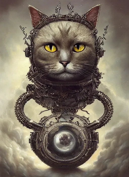 Image similar to ultra realist soft painting of a nuclear bomb explosion, a humanoid cat king with a crown, partial symmetry accurate features, very intricate details, focus, curvy, award winning, artstyle tom bagshaw