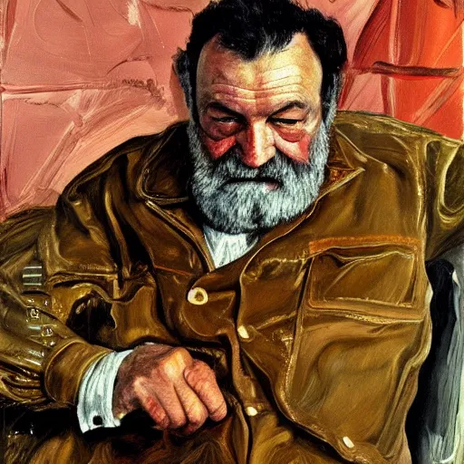 Image similar to high quality high detail painting by lucian freud, hd, portrait of hemingway