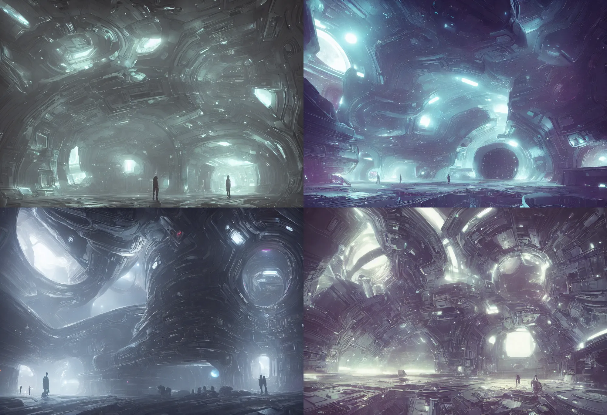 Prompt: Halls of Space by Ben Wanat, ultra detail rich; digitalart; Art by scifi fantasy artist beeple; by Beksinkowski;