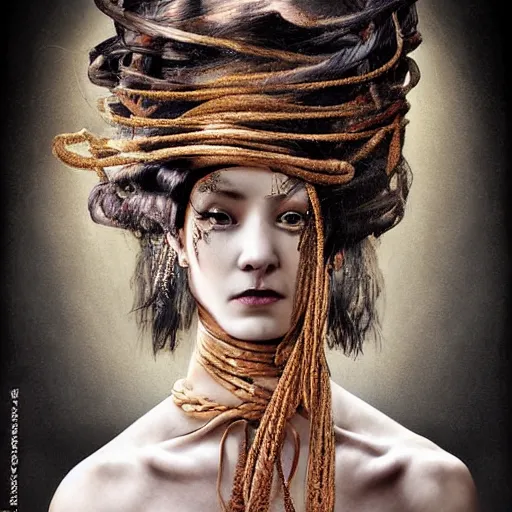 Image similar to portrait of a Shibari rope wrapped face and neck, headshot, insanely nice professional hair style, dramatic hair color, digital painting, of a old 18th century, Royal Emperor, amber jewels, baroque, ornate clothing, scifi, realistic, hyperdetailed, chiaroscuro, concept art, art by Franz Hals and Jon Foster and Ayami Kojima and Amano and Karol Bak,