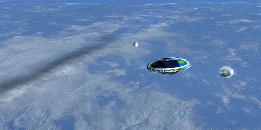 Image similar to high above earth's atmosphere a impossibly large alien mothership craft (reminiscent of a golf-ball) very sleek sanitary with antennae and many little docking ports, charges up it's neon electric blue weapon that will recycle earth on Tuesday, on the bridge aliens spy on earth where people on the ground eat donuts in quaint cafes, 8K, 4K, Octane, UE5, photorealistic, cinematic, highly detailed, highly stylized, concept art, matte painting