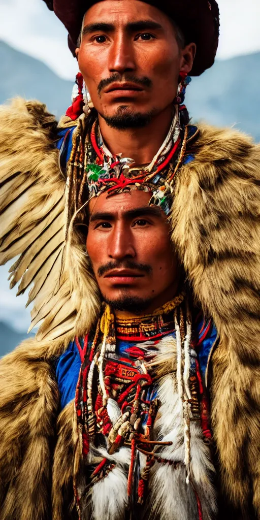 Prompt: portrait of indigenous peruvian man. tupac amaru ii in 1 7 8 1. unreal 5, hyper realistic, realistic, photo realistic, dynamic lighting, highly detailed, cinematic landscape, studio landscape, studio lighting