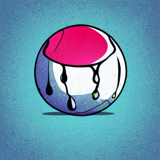 Image similar to sad ball with ink colorful drops around it, high quality, cartoony,