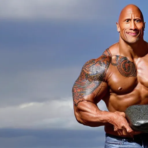 Image similar to dwayne johnson holding a rock