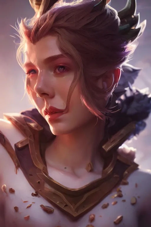 Image similar to league of legends portrait, au naturel, hyper detailed, digital art, trending in artstation, cinematic lighting, studio quality, smooth render, unreal engine 5 rendered, octane rendered, art style by klimt and nixeu and ian sprigger and wlop and krenz cushart.