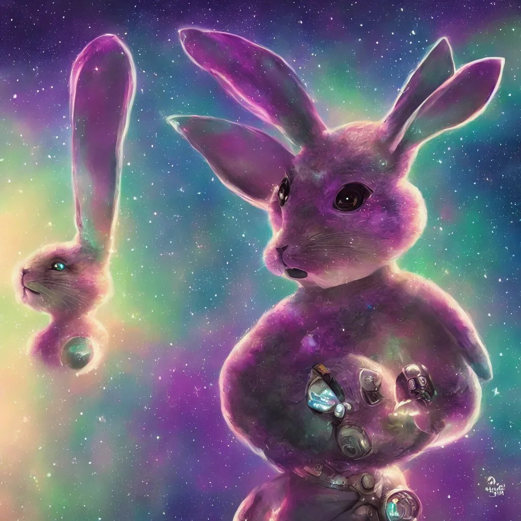 Image similar to a cute galactic alien bunny, digital art, very detailed 4k