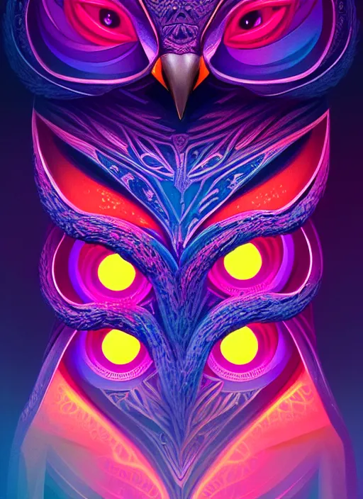 Image similar to symmetry!! product render poster vivid colors divine proportion owl, scifi, glowing fog intricate, elegant, highly detailed, digital painting, artstation, concept art, smooth, sharp focus, illustration,