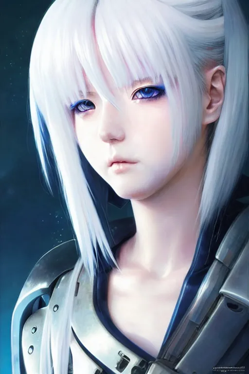 Image similar to portrait Anime girl in cyberpunk armor, cute-fine-face, white-hair pretty face, realistic shaded Perfect face, fine details. Anime. realistic shaded lighting by Ilya Kuvshinov katsuhiro otomo ghost-in-the-shell, magali villeneuve, artgerm, rutkowski, WLOP Jeremy Lipkin and Giuseppe Dangelico Pino and Michael Garmash and Rob Rey