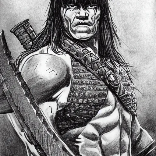 Prompt: conan the barbarian drawn by Ernie Chan