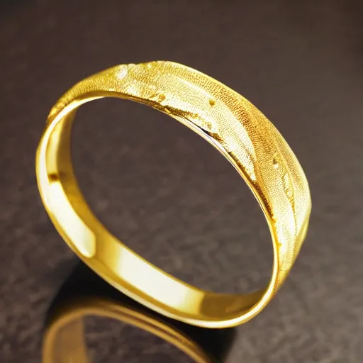 Image similar to gold wedding rings, thin, twist in the middle water texture on the ring, white background