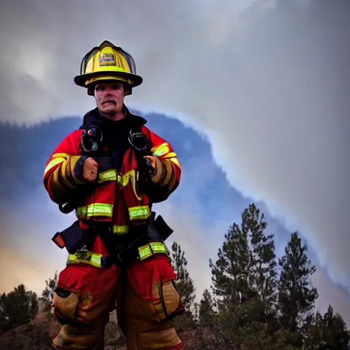 Prompt: heavenly firefighter with a halo in full gear