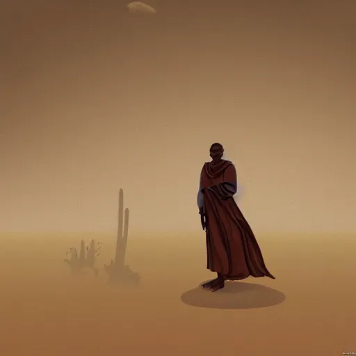 Prompt: monk lost in the desert, searching for answers, concept art, finely detailed, elegant