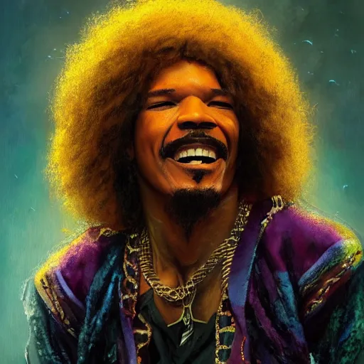 Image similar to UHD movie still of Jamie Foxx as Jimmy Hendrix by Antonio Caparo and Ferdinand Knab and Greg Rutkowski UHD photorealistic trending on artstation