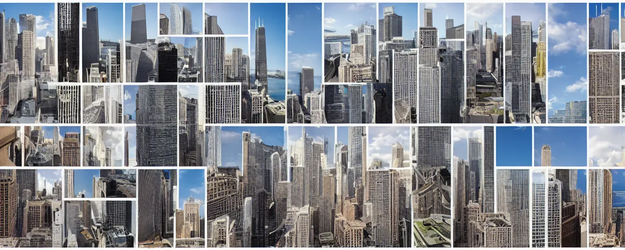 Image similar to photo collage, cityscape, chicago, pep ventosa, photoreal, high detail,