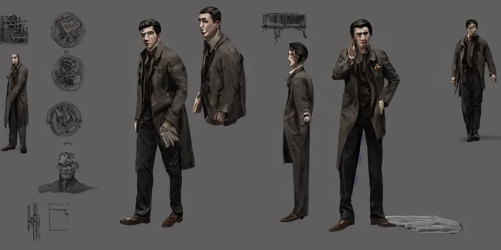 Prompt: alex turner as john constantine, character sheet, concept design, contrast, hot toys, kim jung gi, greg rutkowski, zabrocki, karlkka, jayison devadas, trending on artstation, 8 k, ultra wide angle, pincushion lens effect