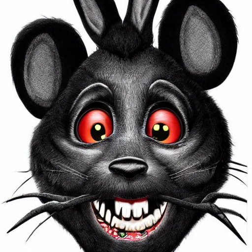 Image similar to A extremely highly detailed majestic hi-res beautiful, highly detailed head and shoulders portrait of a scary terrifying, horrifying, creepy black cartoon rabbit with scary big eyes, earing a shirt laughing, hey buddy, let's be friends, in the art style of Walt Disney