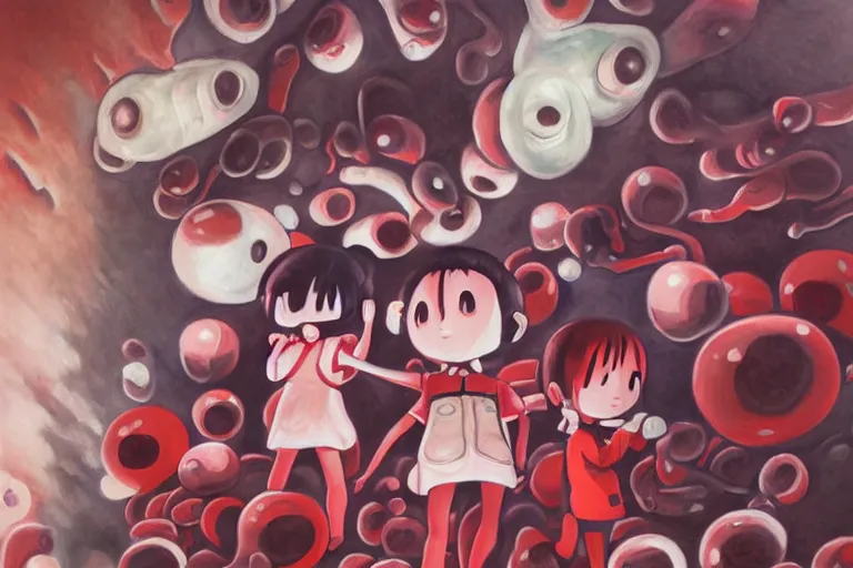 Image similar to infinitely detailed oil painting by emi kuraya of yume nikki, atmospheric