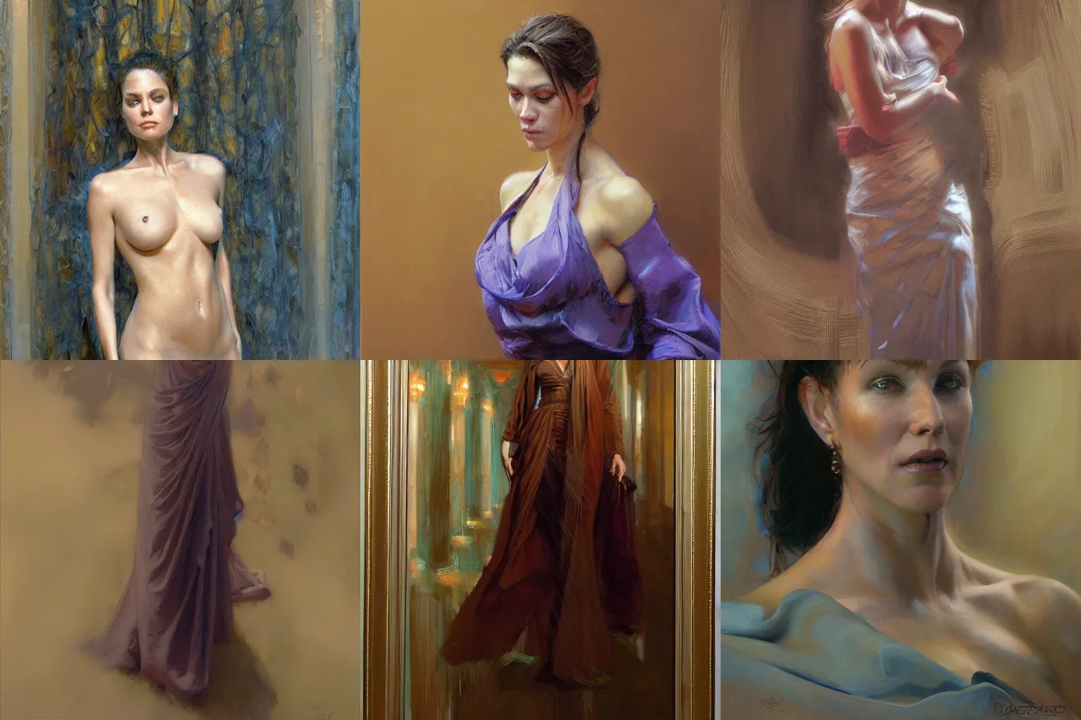 Prompt: portrait art by Donato Giancola, Craig Mullins of woman with flowing drapery