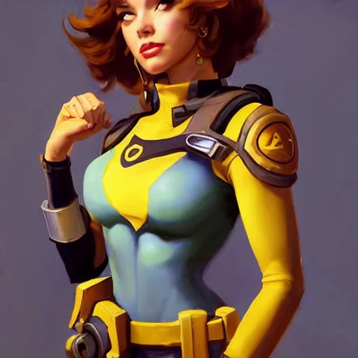 Image similar to greg manchess portrait painting of april o'neil as overwatch character, medium shot, asymmetrical, profile picture, organic painting, sunny day, matte painting, bold shapes, hard edges, street art, trending on artstation, by huang guangjian and gil elvgren and sachin teng