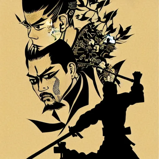 Image similar to silhouette of a yakuza warrior illustration 以 最 高 的 忠 诚 度 为 他 的 国 家 服 务 。, vector art style, medium shot, intricate, elegant, highly detailed, digital art, ffffound, art by jc leyendecker and sachin teng