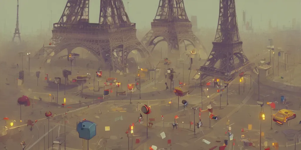 Prompt: Cartoon characters at the Eiffel Tower by Goro Fujita and Simon Stalenhag , 8k, trending on artstation, hyper detailed, cinematic