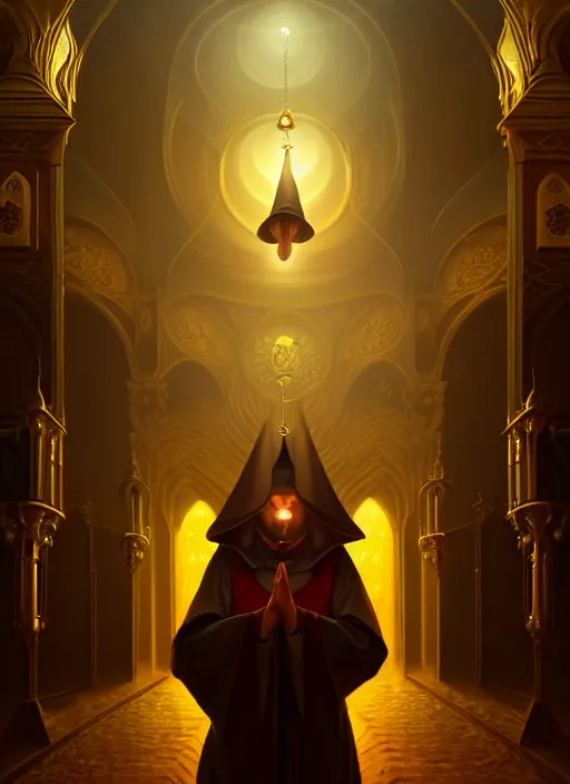 Image similar to surrealistic portrait of anthropomorphic caracal in golden priest clothes wearing vr in orthodox church, bokeh, foggy, dynamic lighting, darkness, ambients, dramatic, foggy, heavy bokeh and blur, cinematic, depth of field, art by bussiere rutkowski andreas rocha