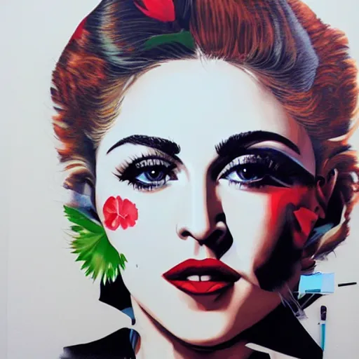 Prompt: portrait of madonna, artwork by sandra chevrier