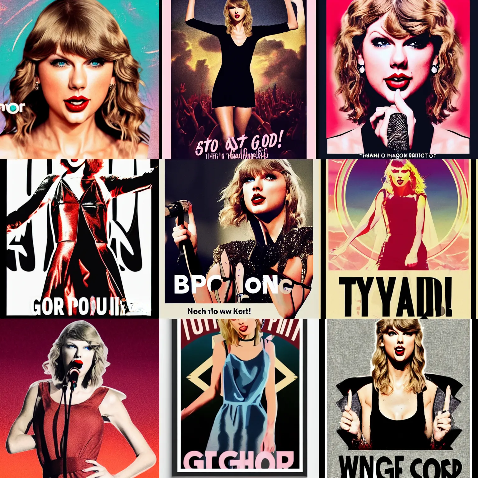 Prompt: Taylor Swift propaganda poster hailing her as God of Pop