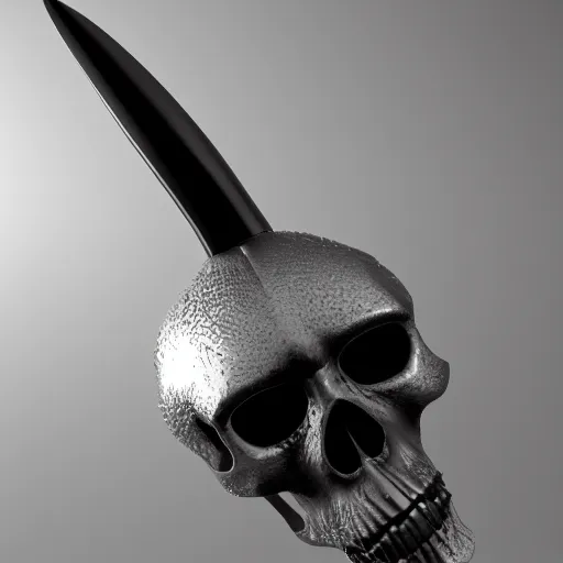 Image similar to a black sword skull handle, ornament, on a gray background, a 3 d render by dom qwek, studio lighting, raytracing, trending on polycount, futurism, hard surface modeling, rendered in maya, 3 ss max, blender, artstation hd