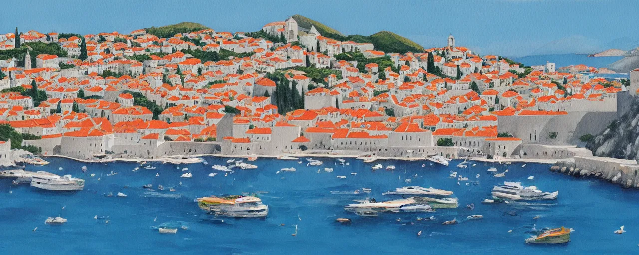 Image similar to a painting of dubrovnik in the style of svjetlan junakovic