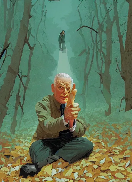 Image similar to poster artwork by Michael Whelan and Tomer Hanuka, Karol Bak of portrait of Kyle MacLaughlin Cooper thumbs up, from scene from Twin Peaks, clean