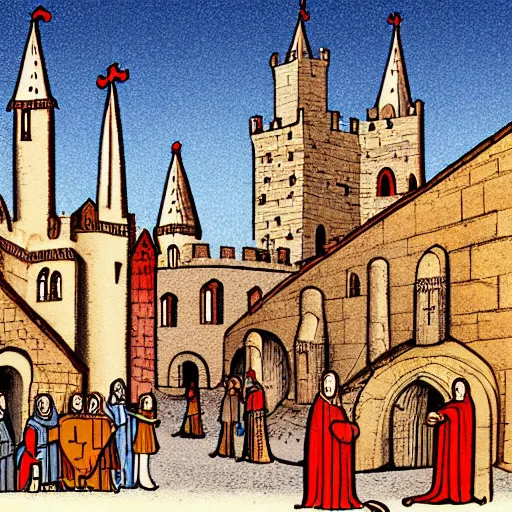 Prompt: a medieval city, medieval illustration