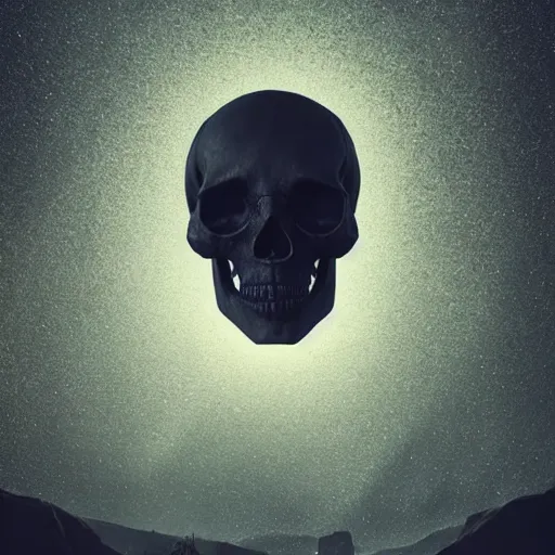 Prompt: skull portrait in beautiful dark landscape, in the style of beeple and Mike Winkelmann, intricate, epic lighting, cinematic composition, hyper realistic, 8k resolution,