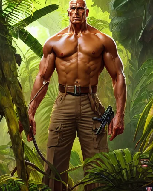 Prompt: doc savage in the jungle, fantasy character portrait, ultra realistic, concept art, intricate details, highly detailed by james bamaruan jia and mandy jurgens and artgerm and william adolphe bouguereau and frank frazetta