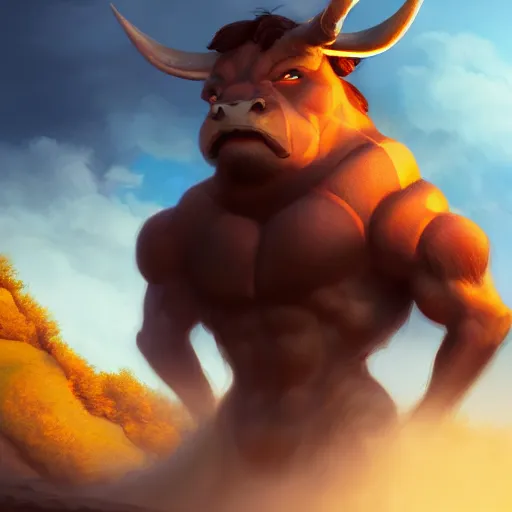 Prompt: Portrait of a Minotaur, mattepainting concept Blizzard pixar maya engine on stylized background splash comics global illumination lighting artstation lois van baarle, ilya kuvshinov, rossdraws