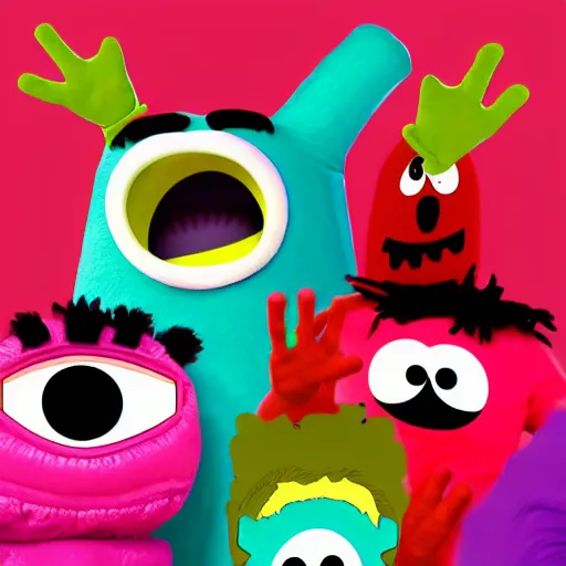 Prompt: emo Yo Gabba Gabba!, horror, realistic