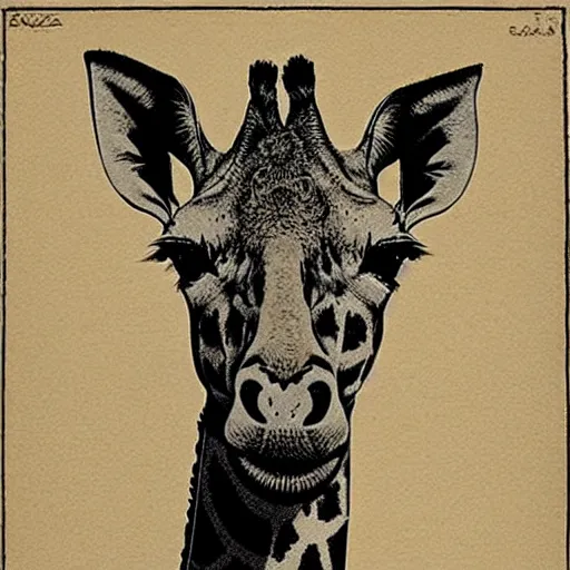 Prompt: a giraffe in the style of albrecht drurer's rhinoceros