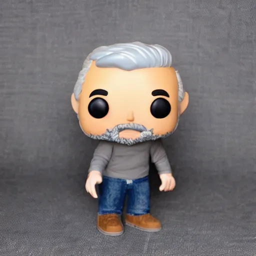 Prompt: old man in gray sweater and denim pants funko pop